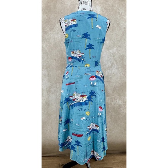 Boden Josephine Midi Dress Size 8 Blue Coastal Print Sleeveless V Neck A Line - Picture 3 of 9